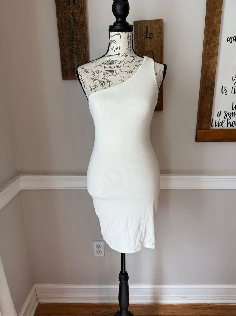 NWT Naked Wardrobe Women's One Shoulder Bodycon Mini Dress Cream White Medium